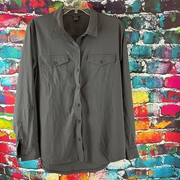Eddie Bauer Classic Fit Roll Tab Sleeve Button Down Shirt Gray Size Large - Picture 1 of 5